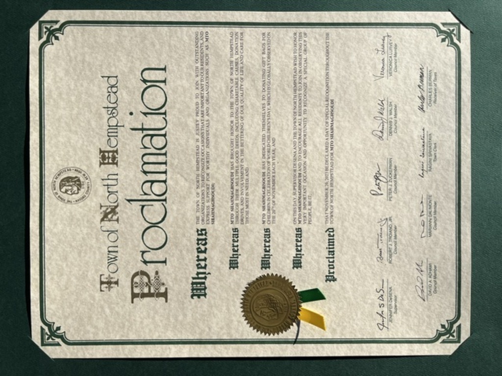 M.T.O. New Jersey received Proclamation from Local Goverment Officials