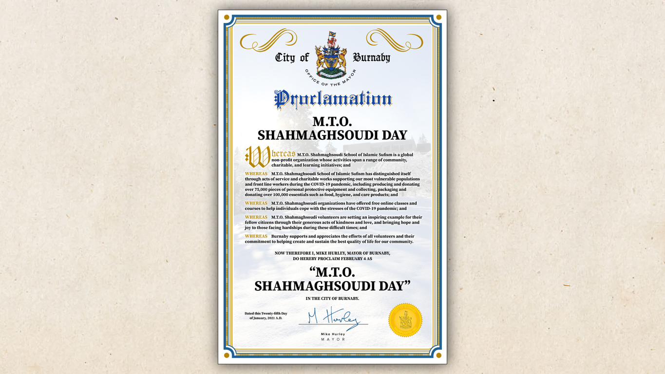 M.T.O. Shahmaghsoudi® Day Celebration in the City of Burnaby